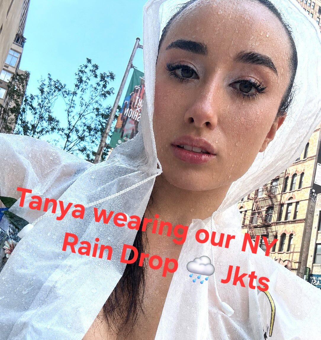 Red rain jacket fashion show